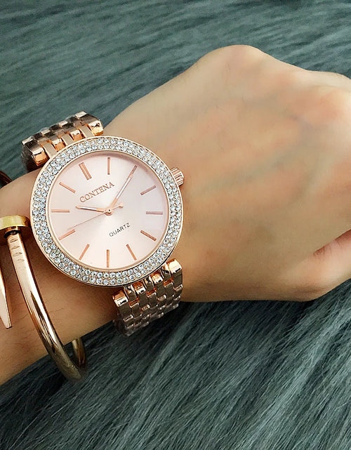 Load image into Gallery viewer, CONTENA Fashion Luxury Silver Watch Women Watches Rhinestone Women'S Watches Ladies Watch Stainless Steel Clock Reloj Mujer
