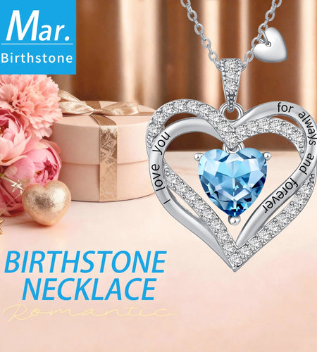 Love Pendant Necklaces for Women with Birthstone Zirconia, Christmas Birthday Anniversary Jewelry Gift for Women Wife