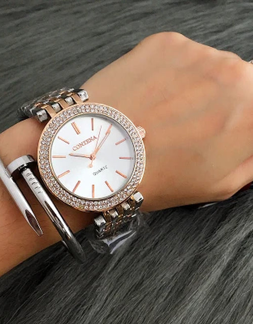 Load image into Gallery viewer, CONTENA Fashion Luxury Silver Watch Women Watches Rhinestone Women'S Watches Ladies Watch Stainless Steel Clock Reloj Mujer
