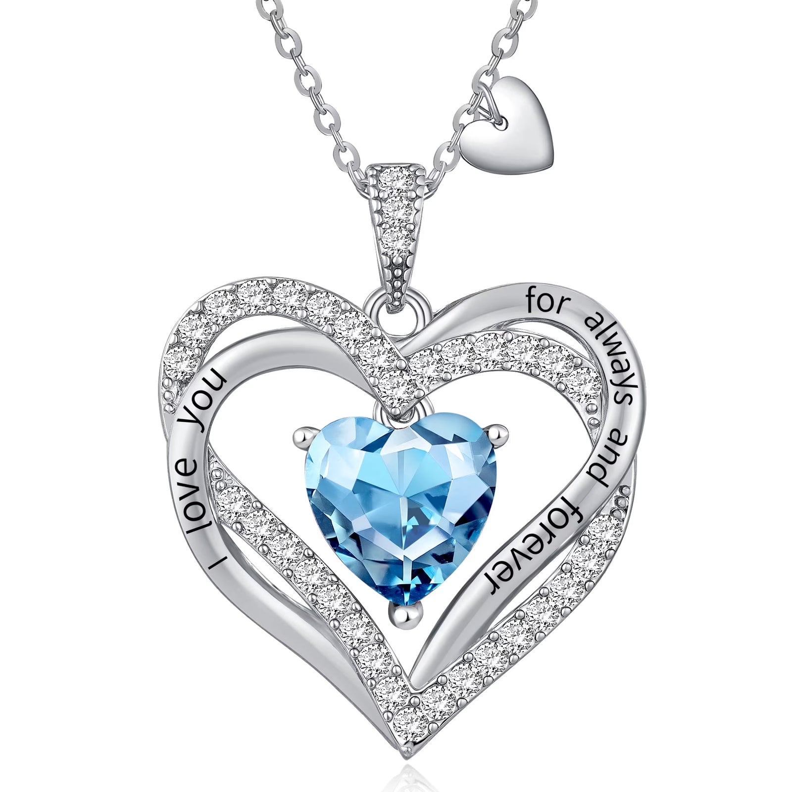 Love Pendant Necklaces for Women with Birthstone Zirconia, Christmas Birthday Anniversary Jewelry Gift for Women Wife