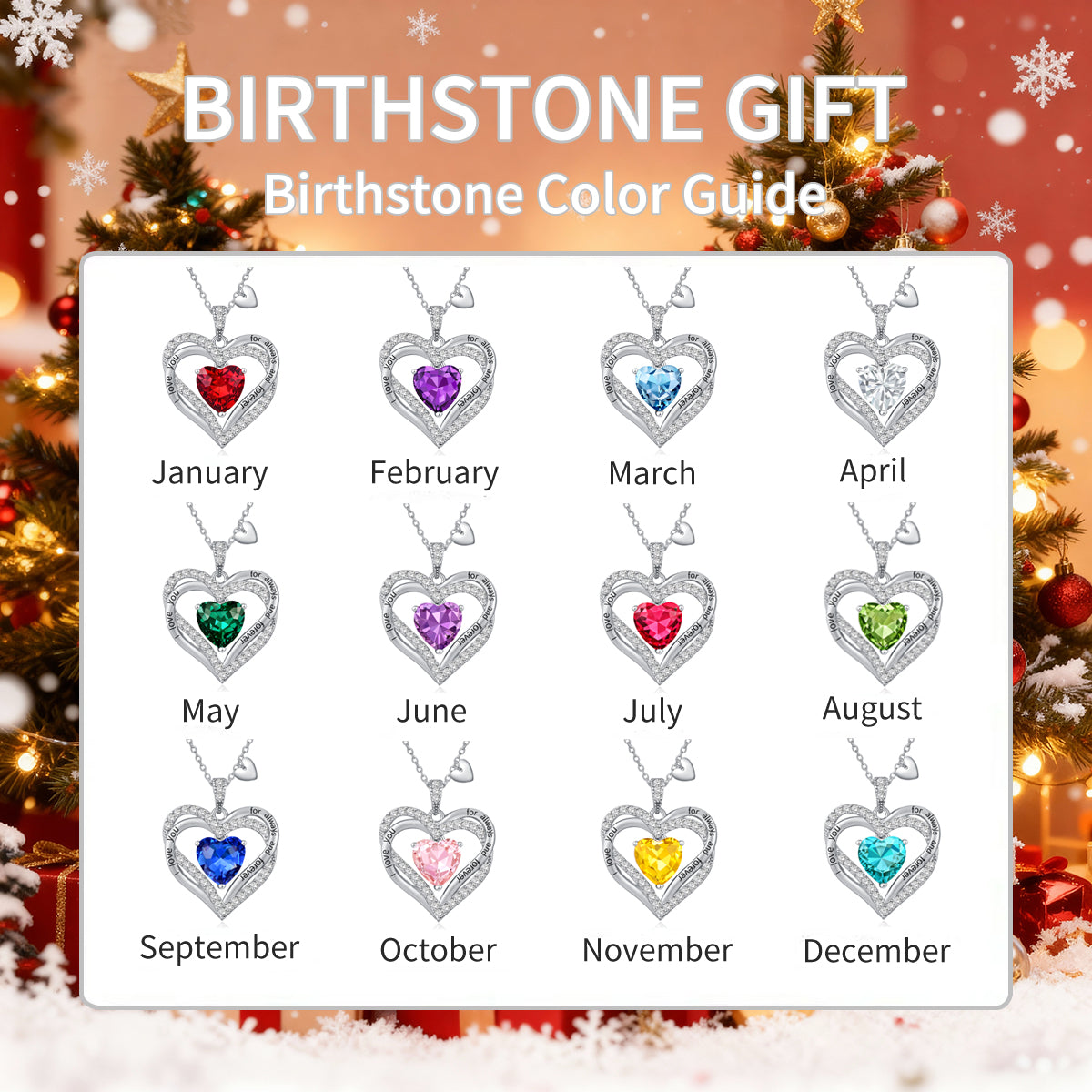 Love Pendant Necklaces for Women with Birthstone Zirconia, Christmas Birthday Anniversary Jewelry Gift for Women Wife