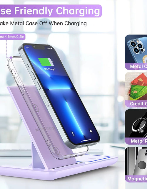 Load image into Gallery viewer, Wireless Charging Station, 3 in 1 Wireless Charger for Iphone 17/16/15/14/13/12/11/Pro/Pro Max/Xs, 18W Charging Dock for Iwatch Series 11 10 9 8 7 6 5 4 3 2, Airpods 4/3/2/Pro(Purple)
