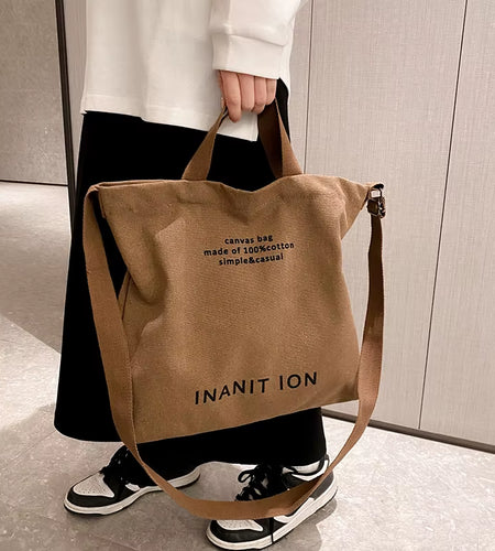 Japanese Canvas Men'S and Women'S Simple Cross-Body Bag Wash Canvas Thick Handbag Large Capacity Arts Students Package Satchel