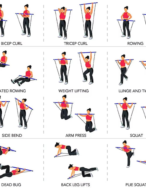 Load image into Gallery viewer, Multifunctional Pilates Bar Combination Fitness Bar Yoga Chest Expansion Tension Rope Back Trainer Elastic Rope Stretching Belt

