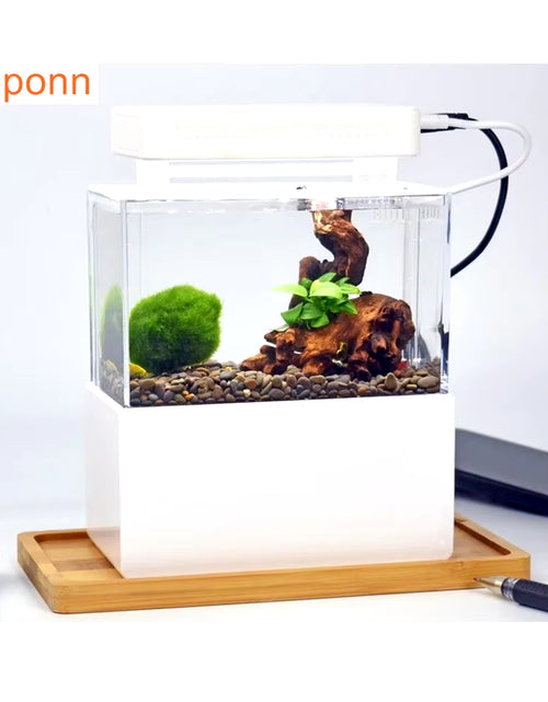 Load image into Gallery viewer, 1.5L Mini Betta Fish Tank Aquarium Desktop Decorations Marine Aquaponic Fishes Bowl with Water Fliter USB Air Pump LED Light
