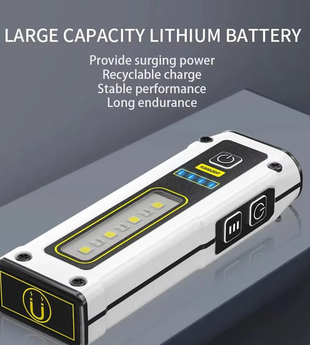 NEW Design Super Bright LED Source Work Lamp with Magnet Alarm SOS Key Chain Power Bank Waterproof Emergency Flashlight