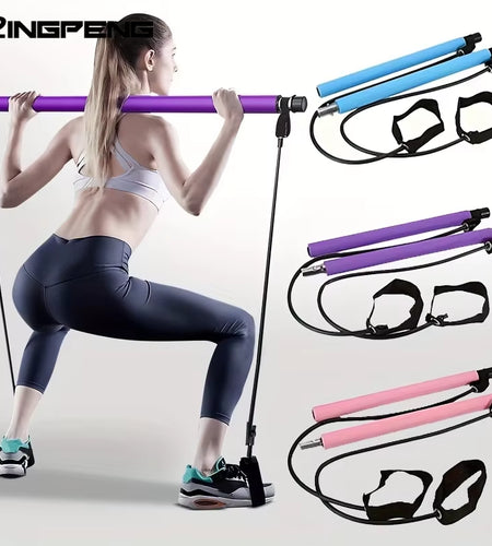 Multifunctional Pilates Bar Combination Fitness Bar Yoga Chest Expansion Tension Rope Back Trainer Elastic Rope Stretching Belt