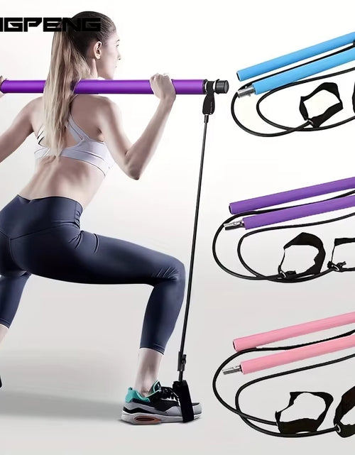 Load image into Gallery viewer, Multifunctional Pilates Bar Combination Fitness Bar Yoga Chest Expansion Tension Rope Back Trainer Elastic Rope Stretching Belt
