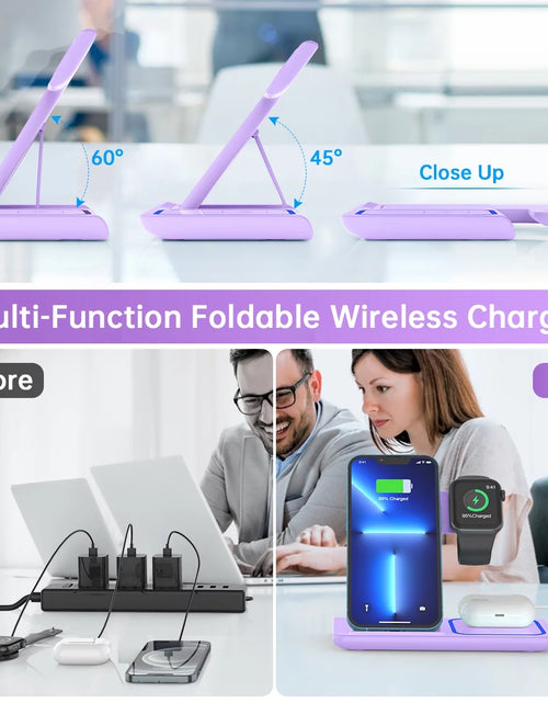 Load image into Gallery viewer, Wireless Charging Station, 3 in 1 Wireless Charger for Iphone 17/16/15/14/13/12/11/Pro/Pro Max/Xs, 18W Charging Dock for Iwatch Series 11 10 9 8 7 6 5 4 3 2, Airpods 4/3/2/Pro(Purple)
