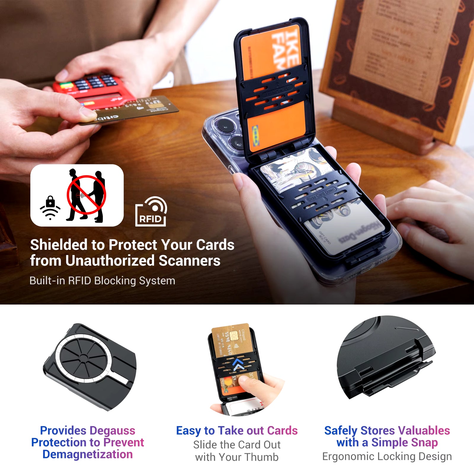 Magnetic Wallet &Card Holder with RFID Blocking Function for Iphone 17 16 15 14 Pro/ Pro Max/13 Pro Max/13 12 Pro Magsafe Wallet
