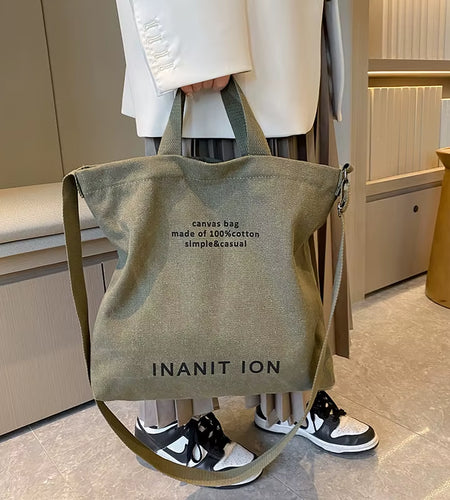 Japanese Canvas Men'S and Women'S Simple Cross-Body Bag Wash Canvas Thick Handbag Large Capacity Arts Students Package Satchel